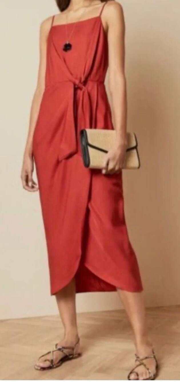 Ted Baker Spaghetti Strap Midi Dress Laani Integral Knotted Rust Red Size 4-6